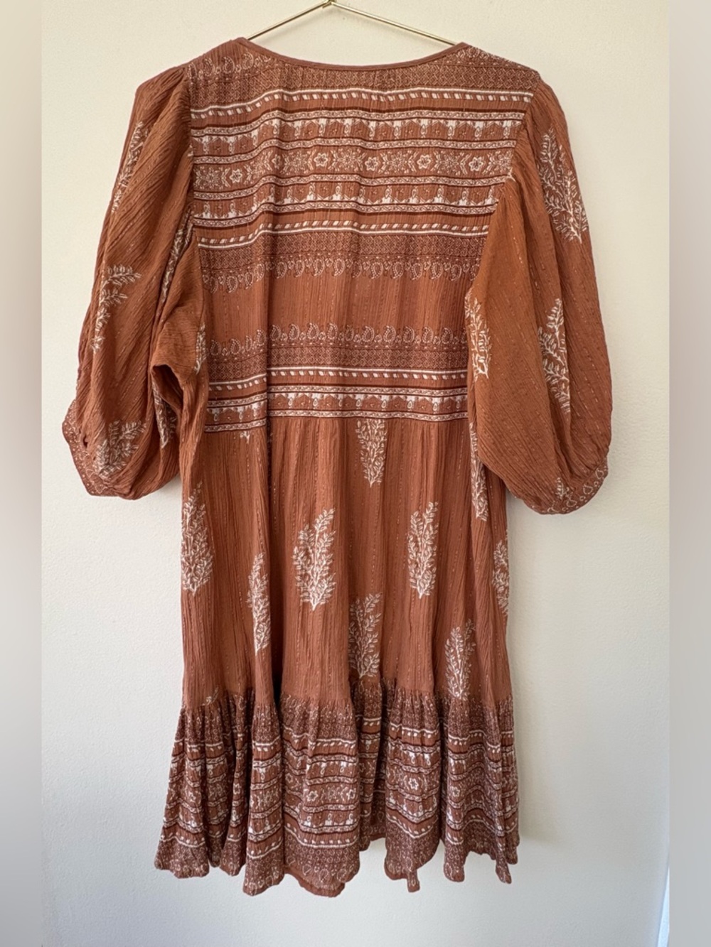 Daughters of India Boho Mini Dress Cotton Lurex Rust Print Small - Picture 5 of 7